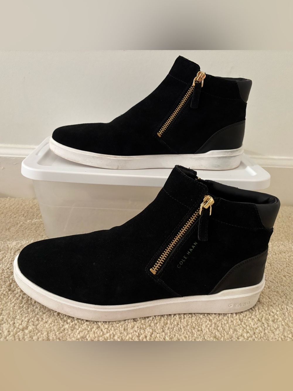 Cole Haan black suede zippered booties with white soles - 9 1/2